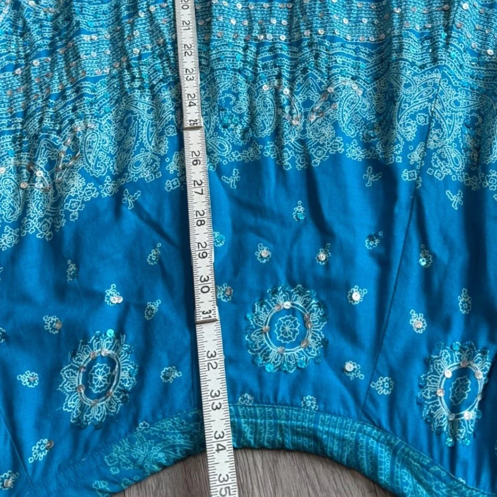 Soft Surroundings Paisley Skirt Blue Cotton Boho Womens M Petite festial peasant